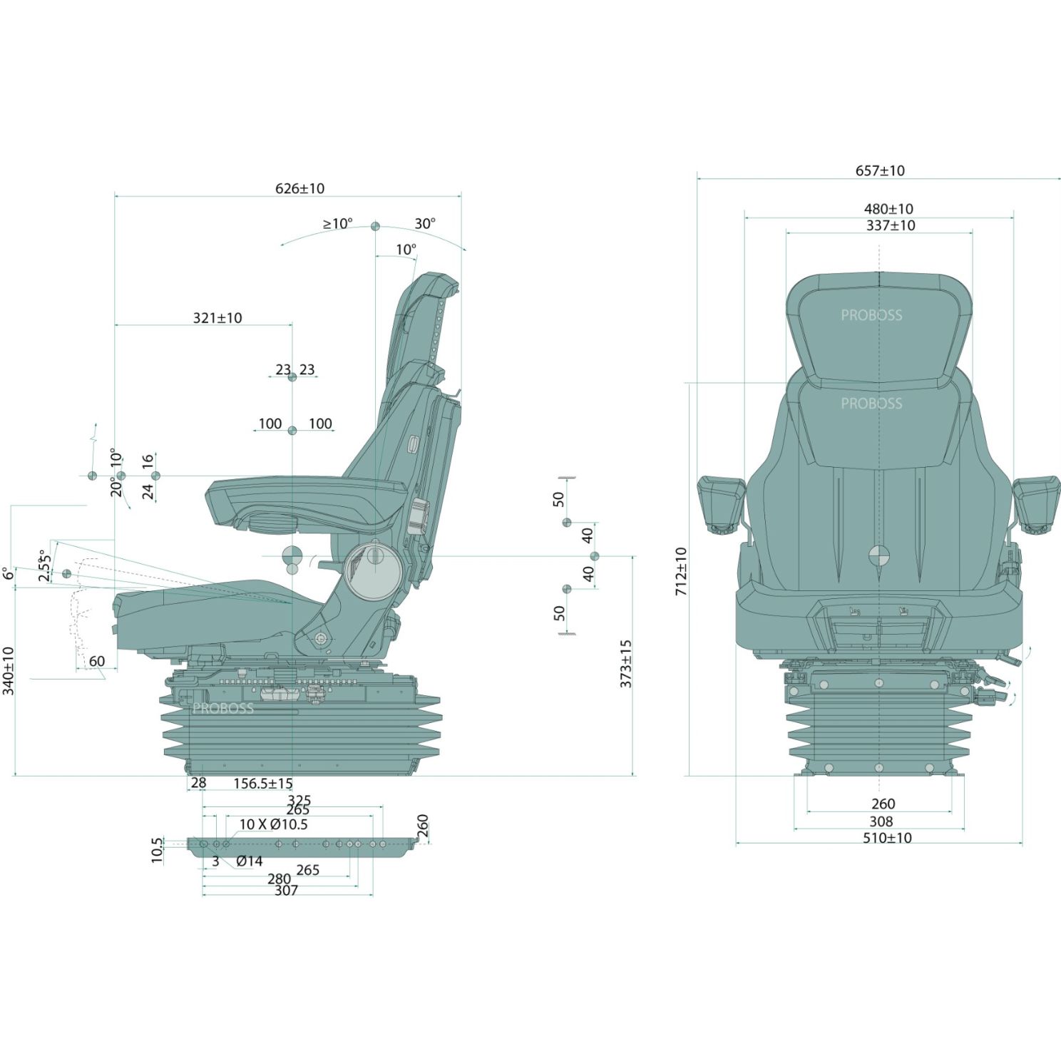 12534782 Brown Proboss AS3510 12V Air Ride Cloth Seat 